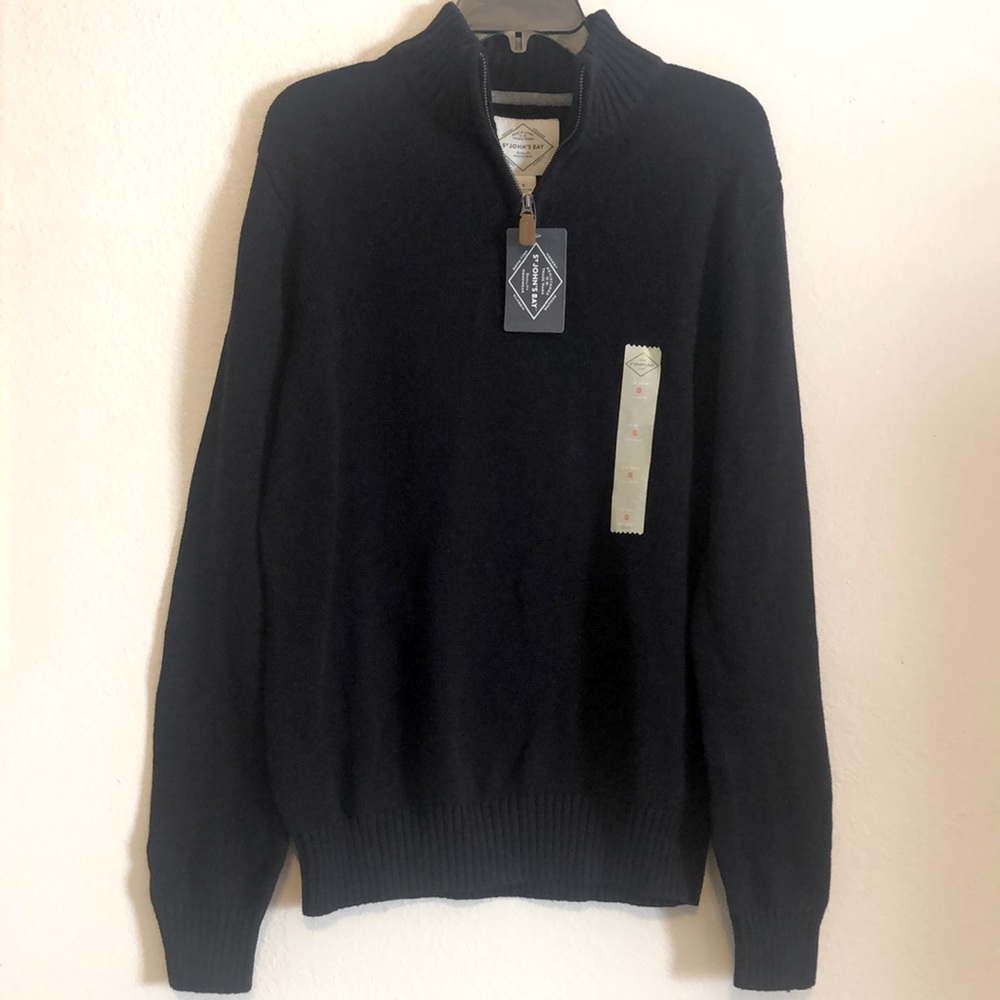 St John’s Bay  Quarter Zip Mens Mock Neck Long Sleeve Pullover Sweater